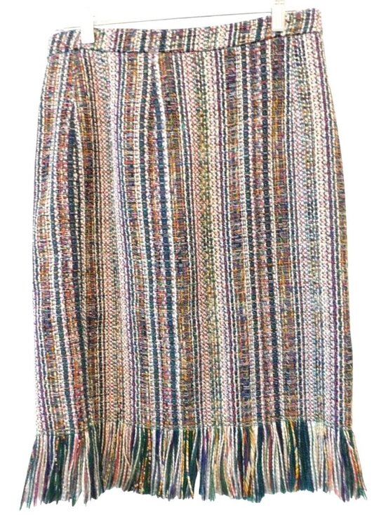 Maeve Dresses & Skirts - Maeve Anthropologie Skirt Sz 6 Multicolor Tweed Fringe Hem Boho Textured Pencil